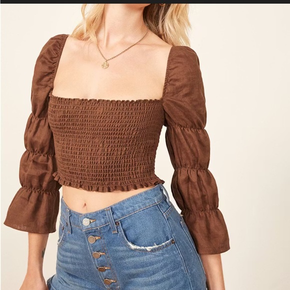 Reformation Tops - Reformation Brown Smocked Crop Top Size XL